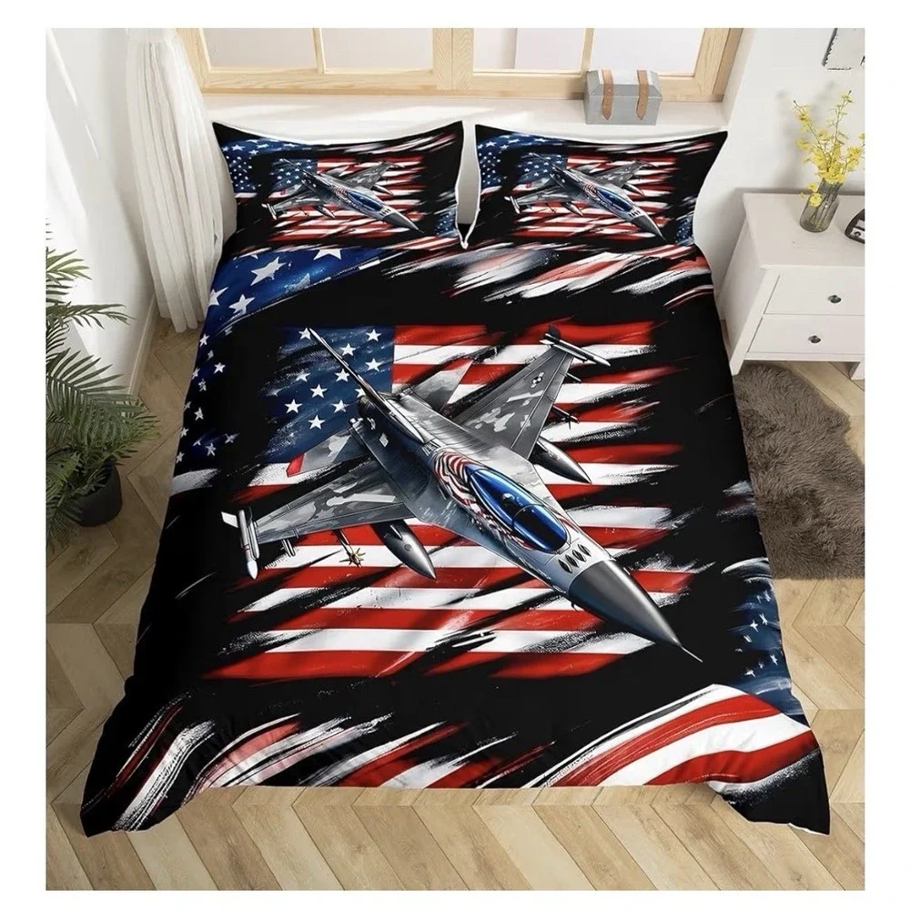 Lightning Tornado Twin Sheet Set, American Flag Bedding for Kids Teens [F]